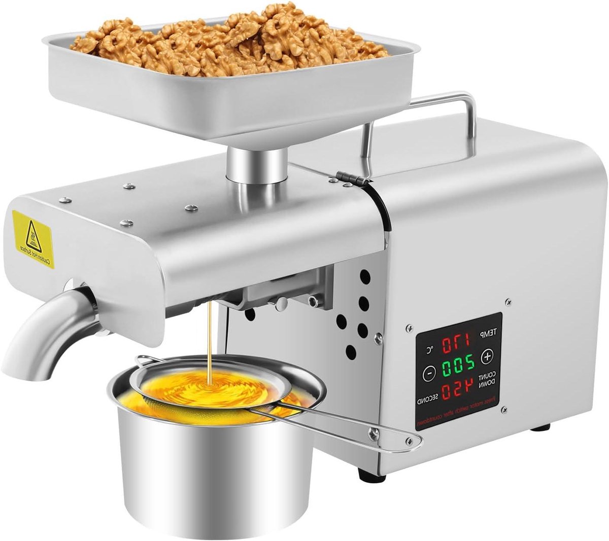 Oliepers Machine - Automatische Pers - Eigen Olie Maken - Roestvrij Staal - 3-6kg Per Uur - Zilver