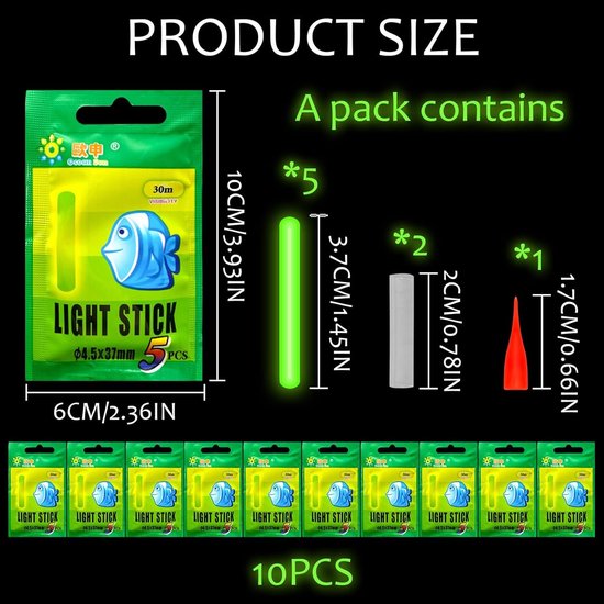 Knick Lights voor Vissen - 50 Stuks Glow Sticks voor Hengels, Ideaal voor Nachtvissen, Waterdichte Verlichting en Lichtgevende Float Poles — afbeelding 5