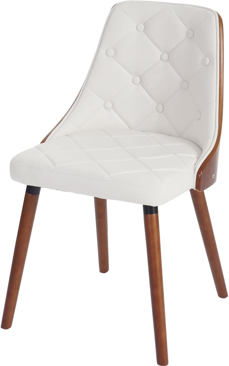MCW Set van 2 eetkamerstoelen MCW-A75, bezoekersstoel keukenstoel, walnoot-look gebogen hout ~ kunstleer wit