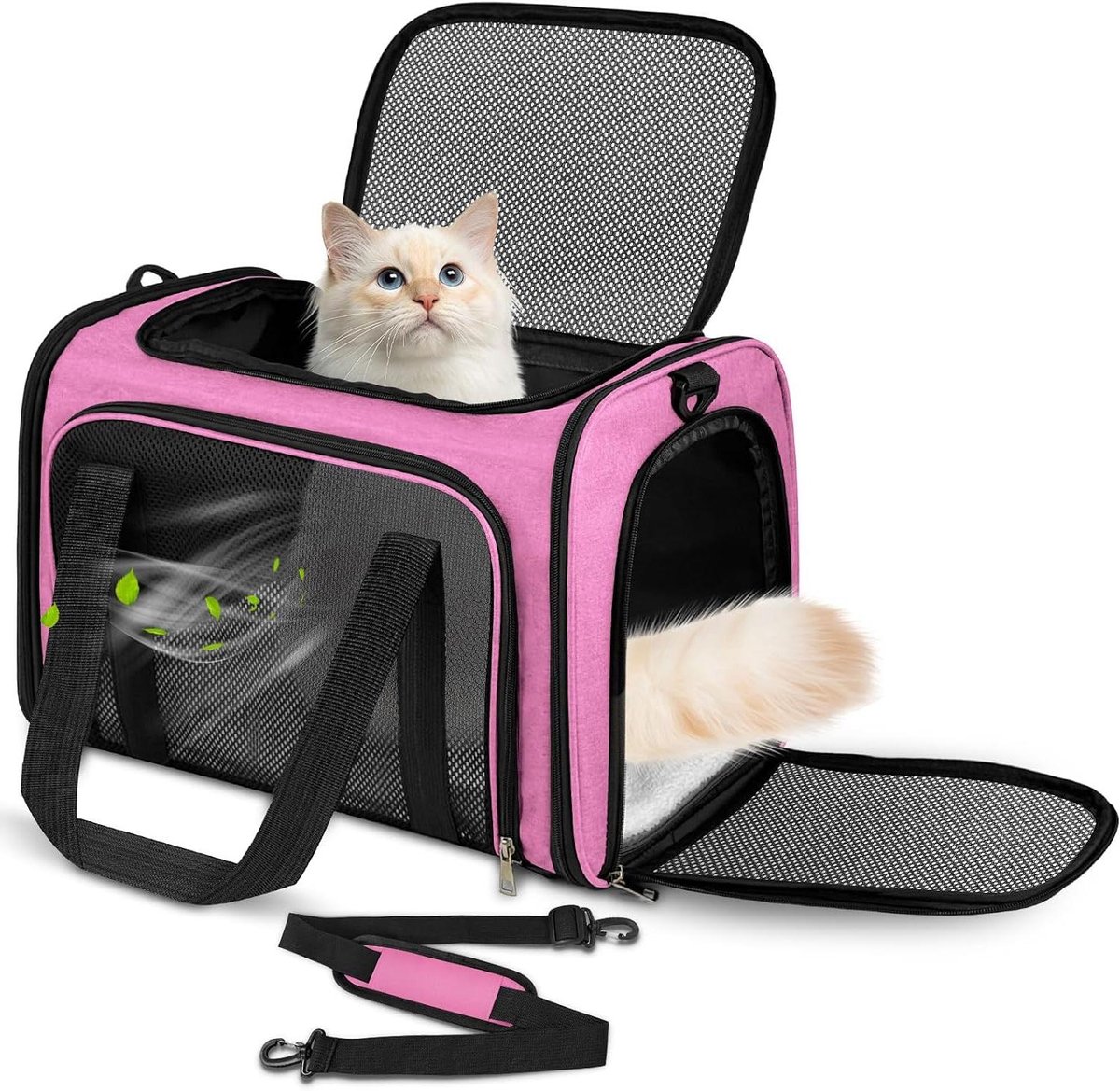 Draagbare Huisdier Tas - Reismand Kat Hond - Veilig Vervoer - Ademend Mesh - 43x28x28 cm - Roze