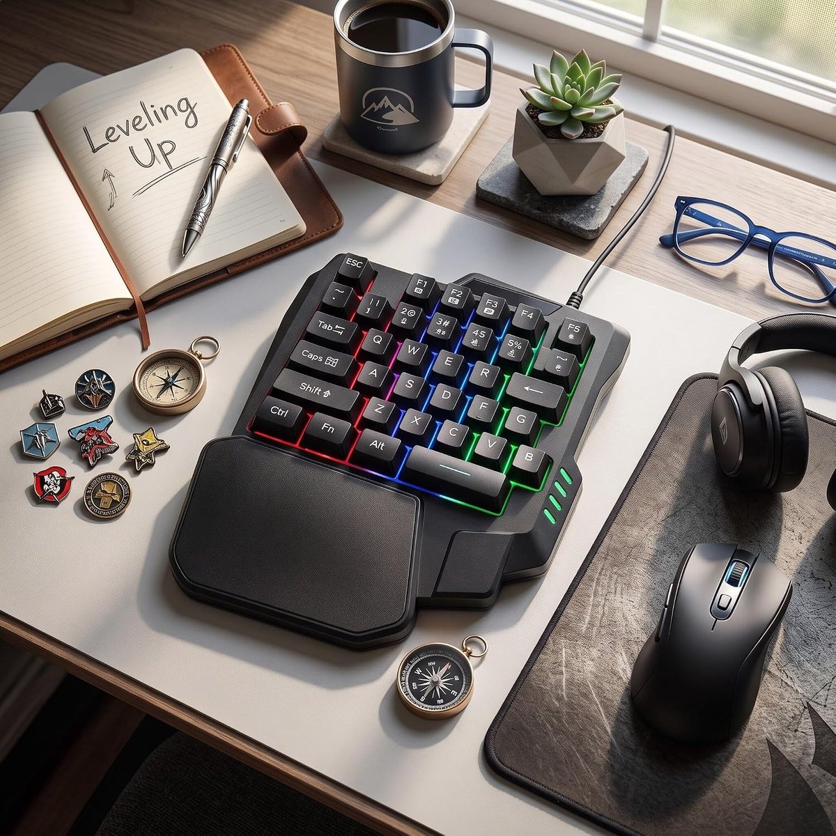 SnelShoppen - Gaming Toetsenbord met 35 Toetsen, Waterdicht en Duurzaam, Zwarte Toetsen met Brede Polssteun, ABS Materiaal, 3 Kleuren Achtergrondverli