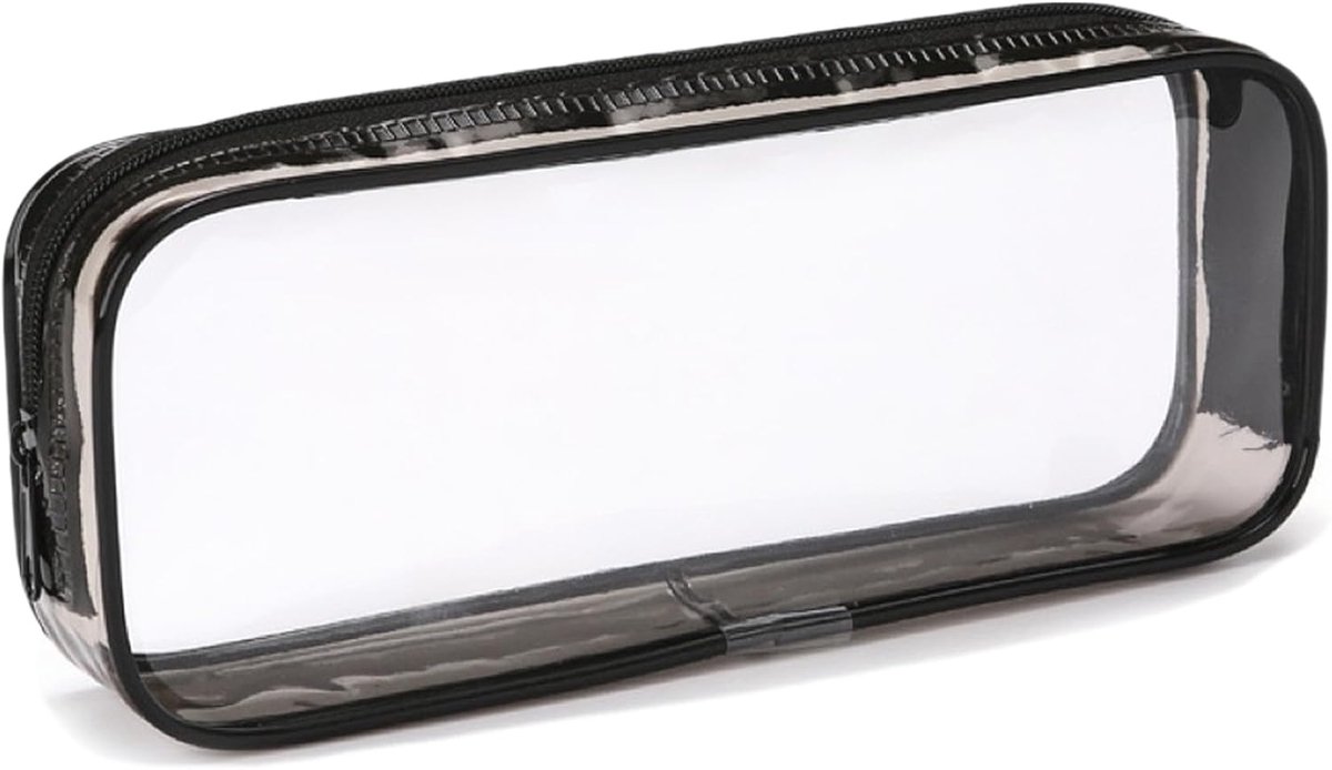 SnelShoppen - Transparante Pennenhouder met Rits, Waterdichte PVC Pennenzak voor School, Kantoor, Make-up en Organisatie, Zwart, 1 Stuk