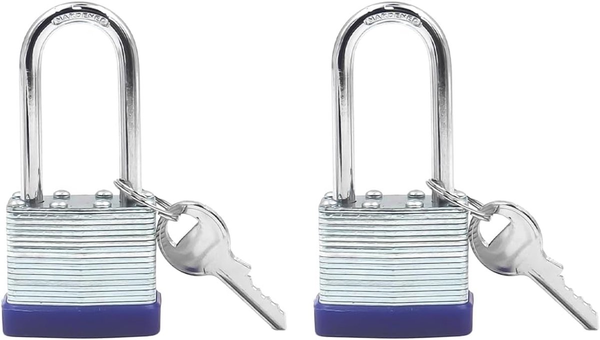 SnelShoppen - Set van 2 Hangsloten met Sleutels, Lang Schakel Hangslot, Robuust Sleutelslot van Hoogwaardig Staal, Ideaal voor Tuin, Camping en Veilig