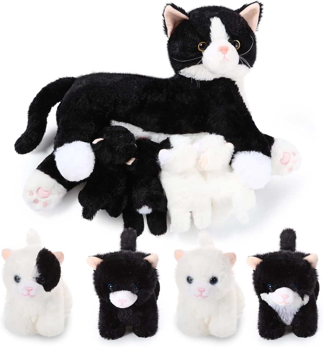 Grooming Kat Speelgoed met 4 Pluche Kittens, Schattige Pluche Mama Kat en Baby Kittens voor Verjaardagen en Valentijnsdag Cadeaus voor Kinderen