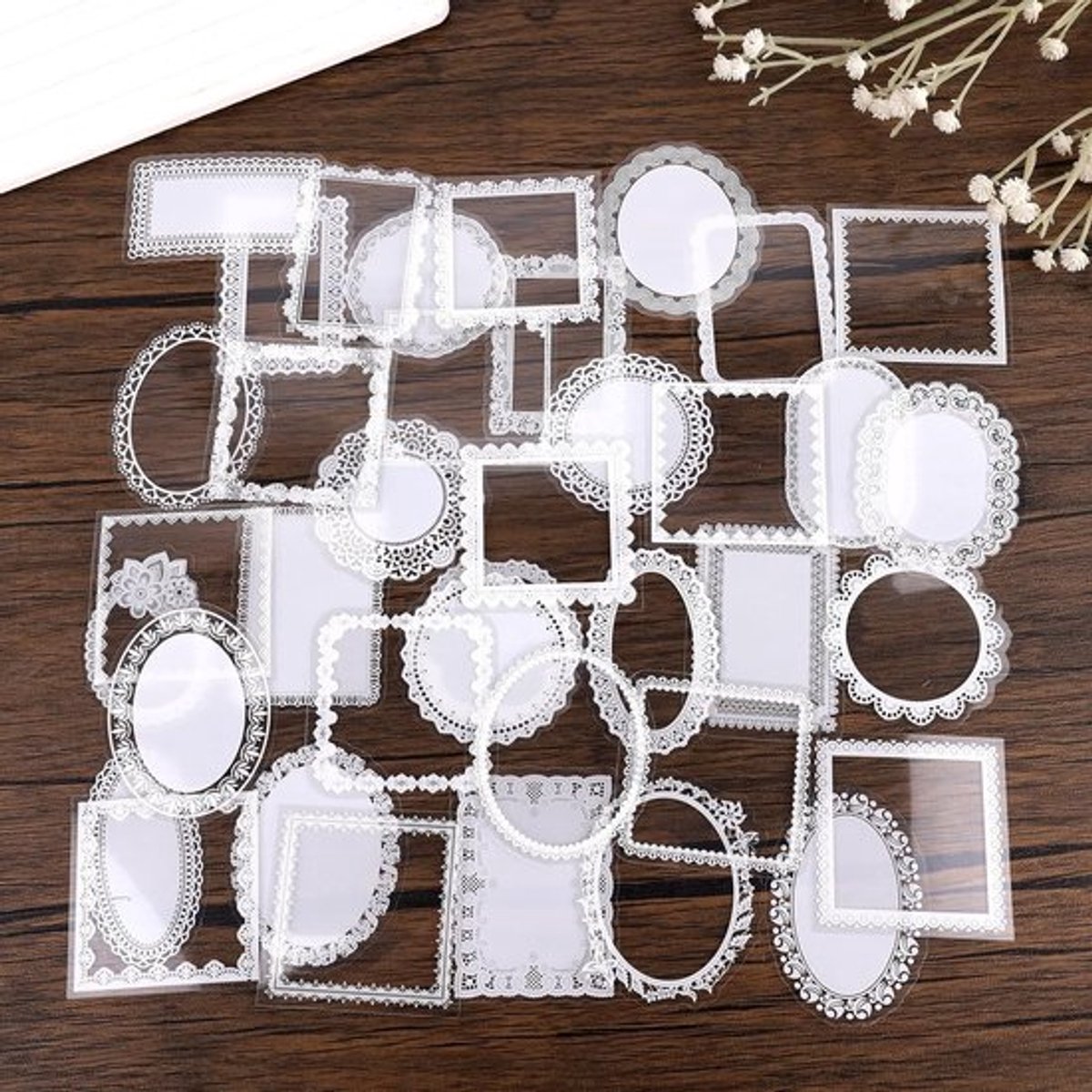 150 Stuks Transparante Kant Stickers, Waterdichte PET Stickers voor Scrapbooking en DIY Decoratie van Fotoalbums