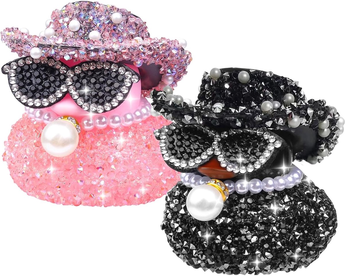 Car Decoration with Rhinestone Rubber Ducklings, ESYFOR 2 Piece Car Dashboard Decoration Funny Rubber Duckling for - ShopVlot