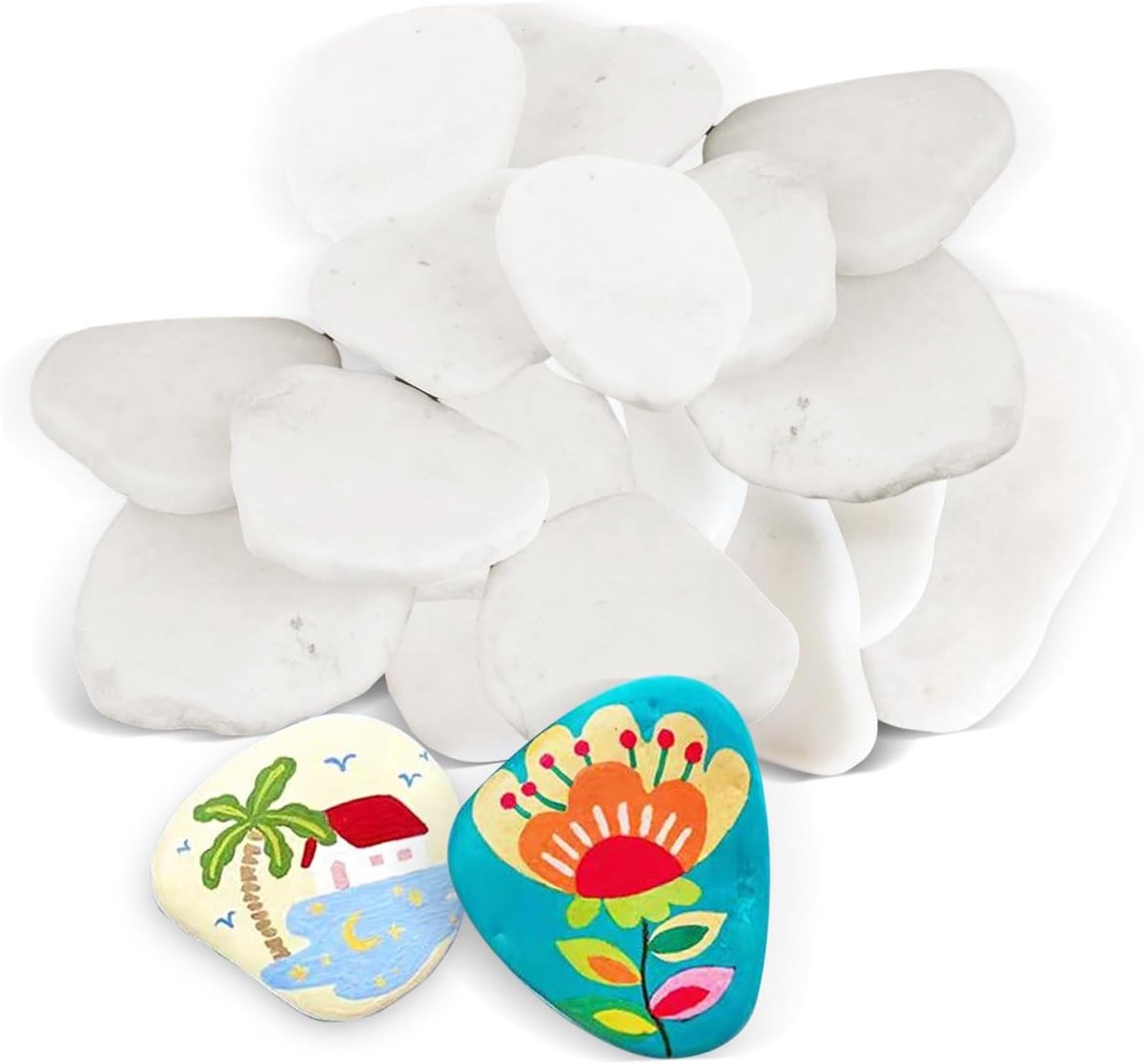 SnelShoppen - Set van 20 Vlakke Stenen voor Schilderen, 5-8 cm Glad Keien, Creatieve Decoratie, DIY Projecten, Kinderen, Kunst, Tuin, Feest
