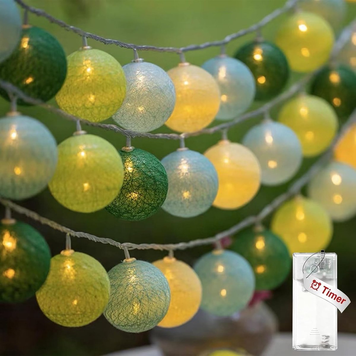 Koboko Light chain cotton balls (mint green, white, light green, dark green) - ShopVlot