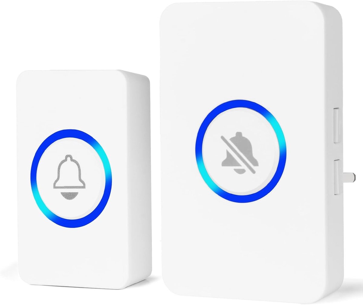 Draadloze Deurbel - Wit - Plug-in Ontvanger - Met 58 Melodieën en 4 Volumeniveaus - Voor Huizen en Kantoorgebouwen