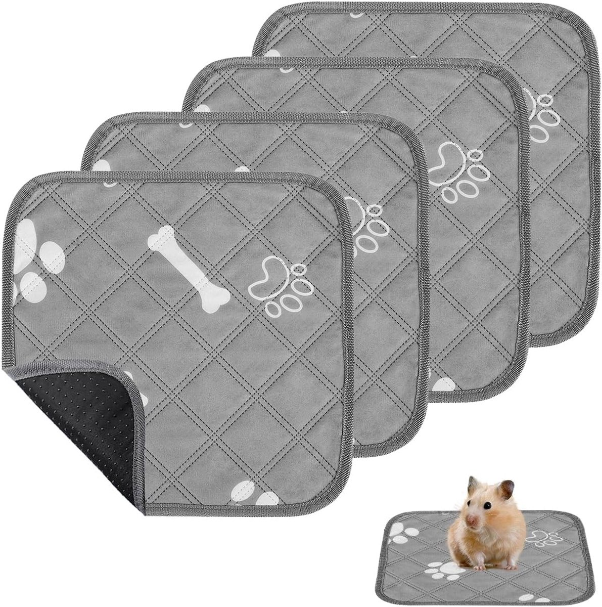 SnelShoppen - 4 Stuks Herbruikbare Pipi-Pads 30x30cm voor Cavia's, Konijnen, Hamsters en Puppy’s - Snel Absorberend en Comfortabel Grijs