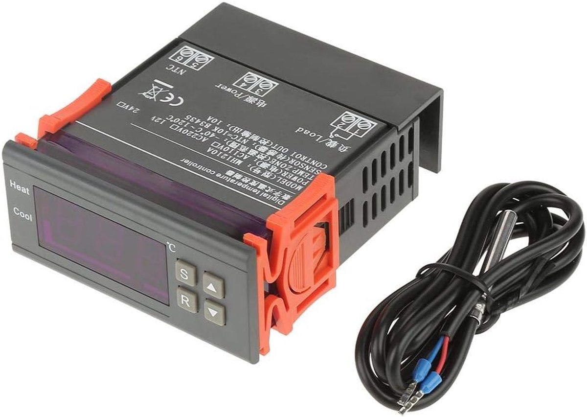 SnelShoppen - Digitaler Temperatuurregelaar Mini-LED Thermostaat Temperatuurregelaar MH1210A met Sensor voor Koeling en Verwarming DC 12V