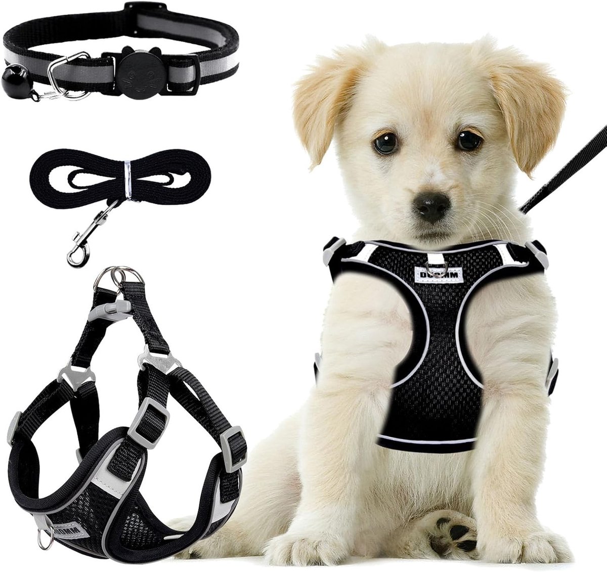 Ademende Anti-Trek Hondentuig voor Kleine en Middelgrote Honden, Veiligheidsharnas met Verlichting, Maat S, Ideaal voor Puppy's en Wandelen
