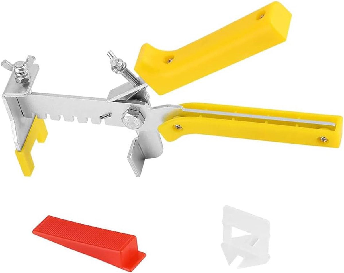 SnelShoppen - 400 Stukken Tegelnivelleersysteem, 300 Stuks 2mm Spacers, 100 Stuks Herbruikbare Klemmen, Inclusief Draagbare Tangen voor Muren en Vloer