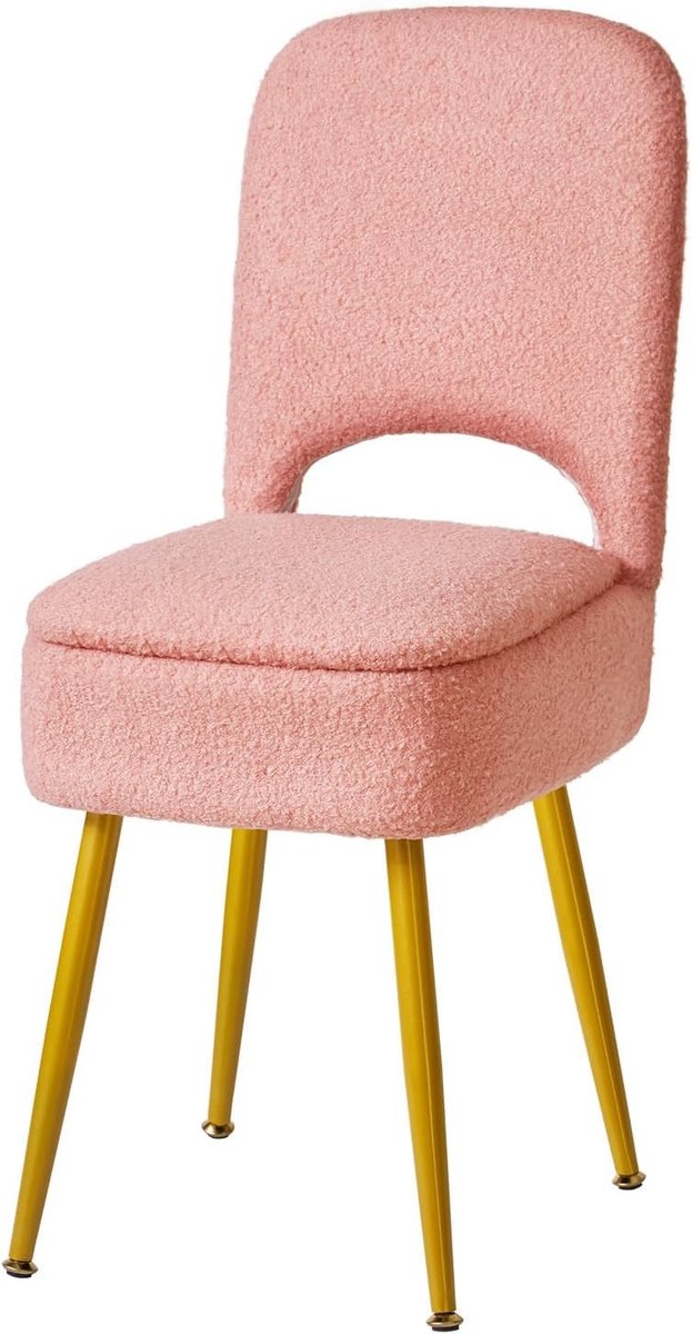 Opvouwbare Poef met Rugleuning in Roze, Vierkante Teddy Velvet Ottomane voor Make-up en Woonkamer, 4 Antislip Metalen Poten, Compact en Stijlvol Meubel voor Kleine Ruimtes