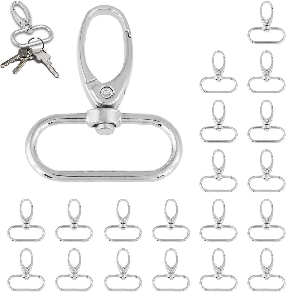 SnelShoppen - 20-delige Sleutelhanger D-Ringen Set met Zink Legering Draaihaak en Sleutelhanger (32mm) voor Lanyards, Sleutels en Creatieve Projecten