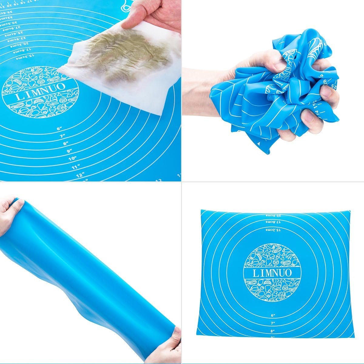 SnelShoppen - Silicone Bakmat voor Deeg Rollen met Afmetingen, Dikke Anti-aanbakmat met Metingen, Fondantmat, Tone Mat, Deeg Rolmat (Blauw, 45x65cm)