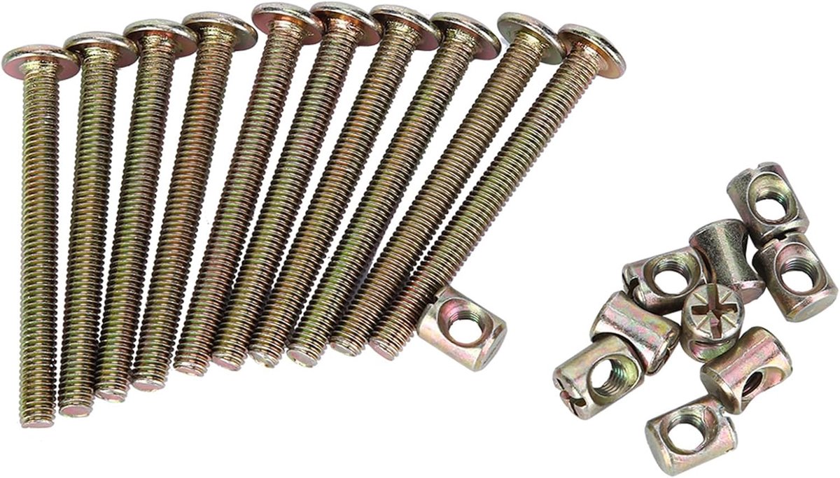 SnelShoppen - 10 Stuks M6 Meubelbouten van Gelegeerd Staal met Barrel Nuts Dowel Nut Verbinding voor Duurzame Bevestiging, 90mm