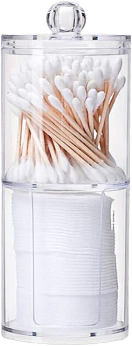 SnelShoppen - 2-in-1 Transparante Acrylaat Q-tip Houder en Makeup Pads Organiser met Deksel - Cosmetische Jars voor Badkamer Opslag - Ideaal voor 100+