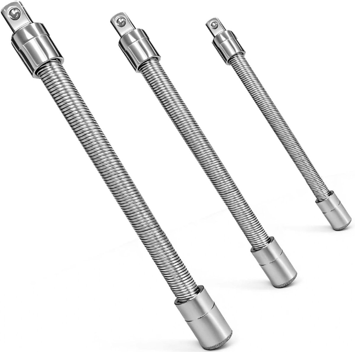 Flexibele Steeksleutel Verlengstukken Set van 3, 1/2", 3/8", 1/4" Aandrijving, Handgereedschap voor Moeiteloos Bereiken van Lastige Plaatsen