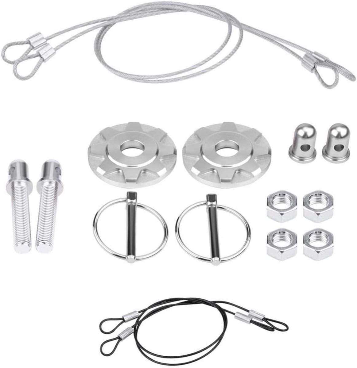 SnelShoppen - Hood Pin Lock, Aluminium Legering Auto Racing Hood Pin Lock Set Universeel, Zilver, Duurzaam, CNC Geproduceerd, Anti-Oxidatie, Voor Auto
