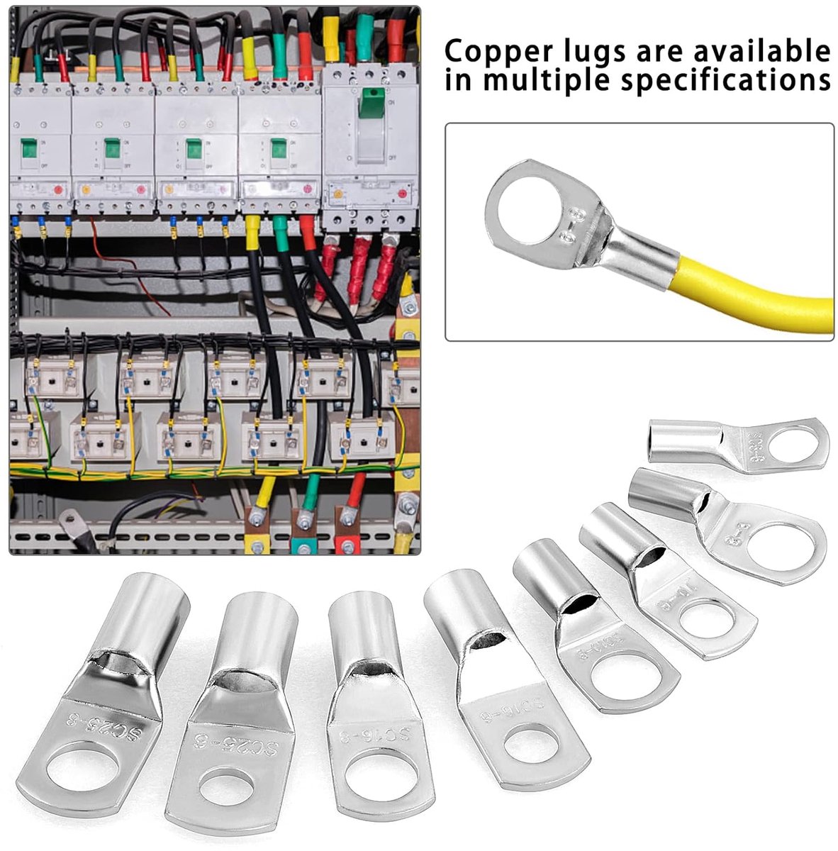 SnelShoppen - Copper Cable Lugs Set 120 Stuks - M6 M8 Ringlugs, Tubelugs, Terminalen, Koper, 8 Maten SC6-6 t/m SC25-8, Met Plastic Opbergdoos