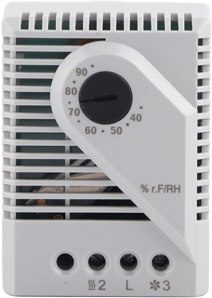 SnelShoppen - Hygrostaat Mechanisch 250V 5A - Vochtigheidscontroller voor DIN Rail - IP20 - Hoogwaardige PC Materiaal - Ideaal voor Tuin, Keuken en Ho