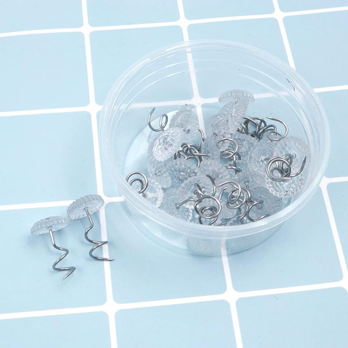 SnelShoppen - 30 Stuks Vast Torsie Spijkers RVS Transparante Kop Spiraal Naald DIY Handgemaakt Decoratief Dekbed Bankrok Bevestigingsaccessoires