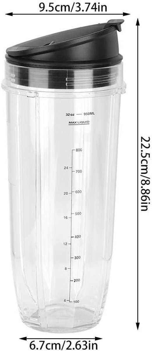 SnelShoppen - Reserveonderdelen 18 oz, 24 oz, 32 oz, Reservebeker + Deksel Set voor 900W 1000W Mixer, Duurzaam, Voedselveilig, Geschikt voor Keuken en