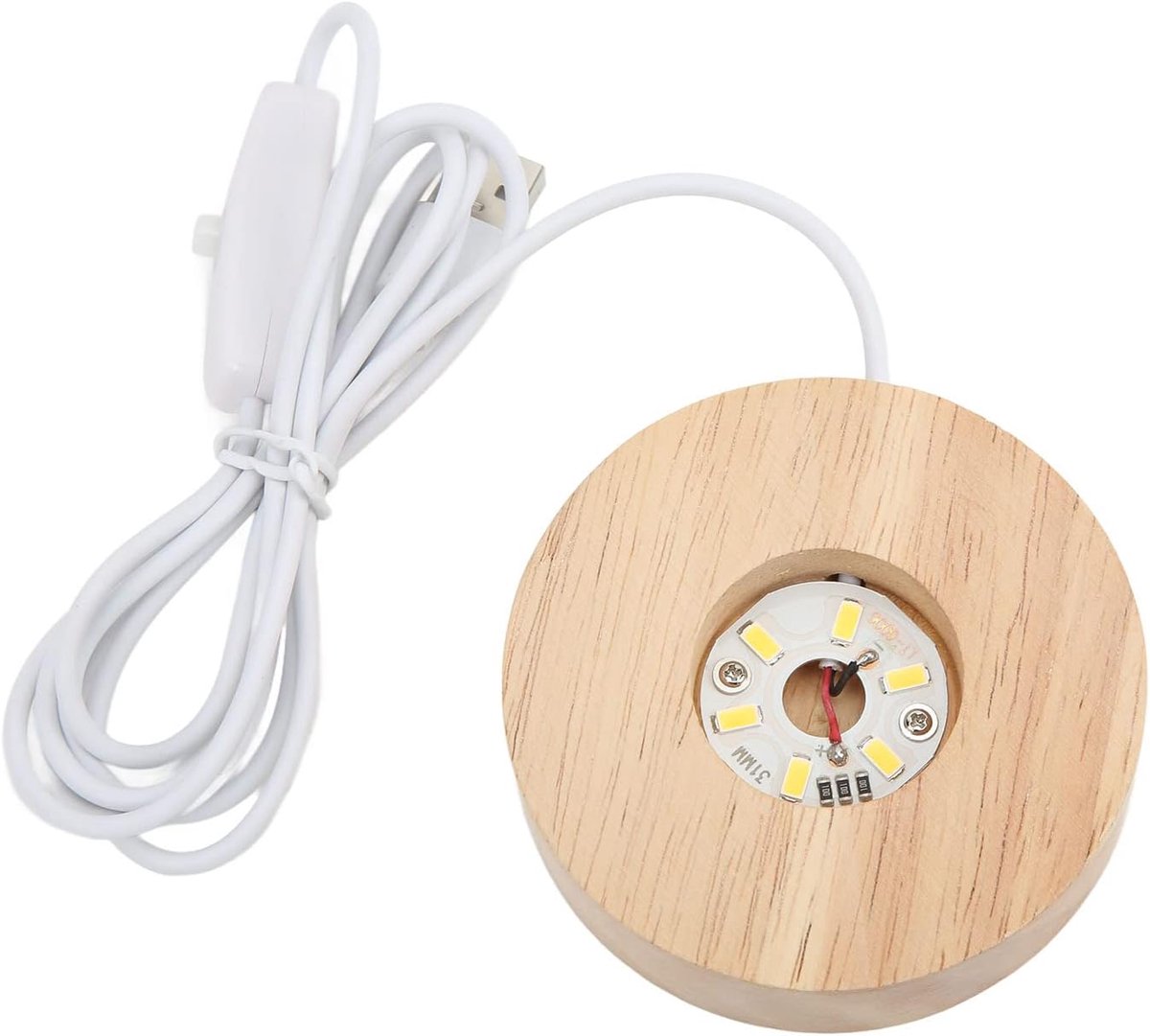 SnelShoppen - LED lampenvoet met USB interface, houten basis voor bolvormige en rechthoekige lampen, elegante en duurzame lampvoet met warm licht, ide