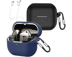 2 Pack Silicone Hoes voor Samsung Galaxy Buds3 FE/Buds 3/Buds 3 Pro met Carabiners, Schokbestendige Bescherming en Anti-verlies Straps - Zwart