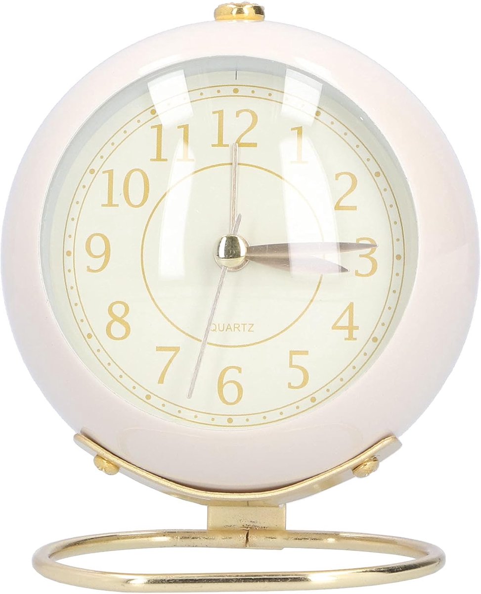 SnelShoppen - Bedside Quartz Alarm Klok Goud met Licht – Stille Design Sfeer Nachtlampje (Beige Goud) – Perfect als Cadeau voor Kinderen, Tieners & Ou