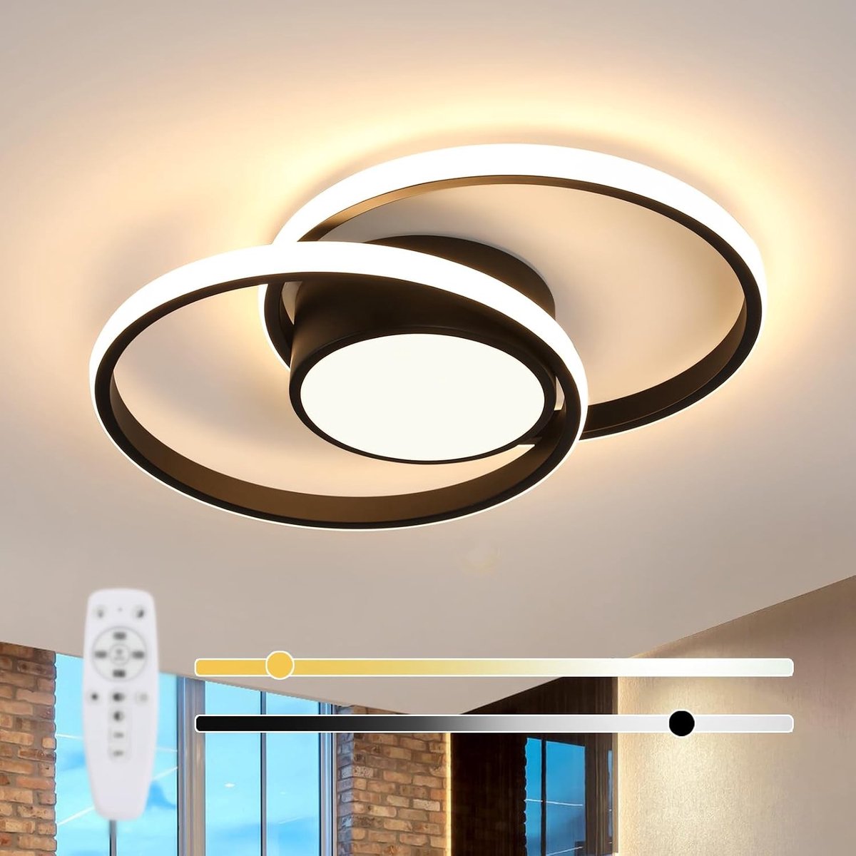 Moderne Dimbare LED Plafondlamp - Zwart - 40 x 28,5 x 6 cm - Aluminium - Voor Woonkamer, Slaapkamer, Keuken