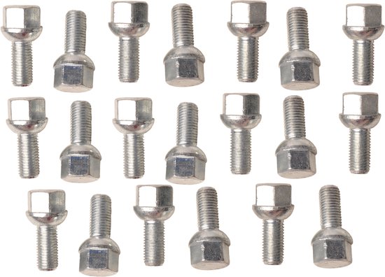 Set van 20 wielbouten met bolconische passing, M12x1.5, zilverkleurig.