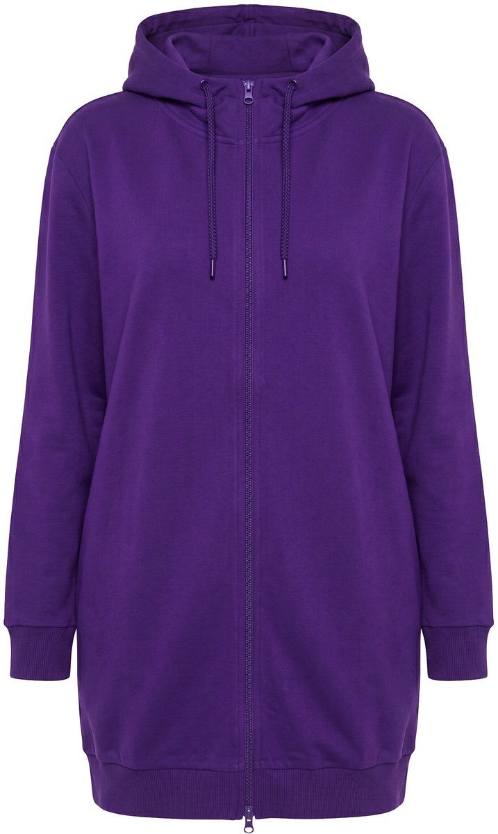 Ulla Popken - Dames - Sweatvest sierpaspel oversized capuchon 2-wegrits - Donker violet - Maat 50+