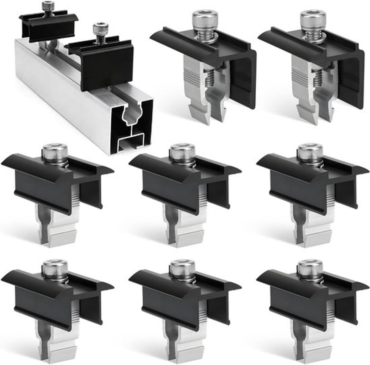 Set van 8 Eindklemmen voor Zonnepanelen, 30 mm, Geschikt voor 30-45 mm Panelen, Ideaal voor Daken, Terrassen en Campers