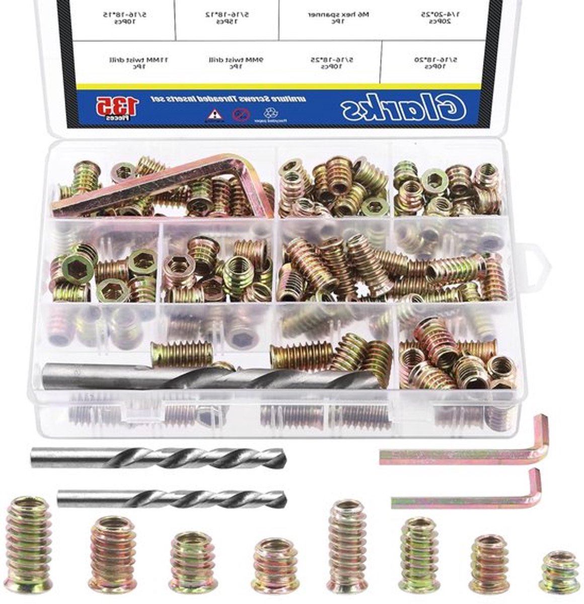 134 Stuks Meubel Schroeven en Draad Inserts Assortiment Kit voor Houtverbindingen, 10/12/15/20/25mm Draadmoeren en Bouten