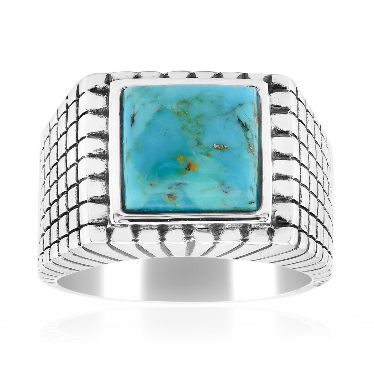 Cavill - Zilveren Ring - 925 Sterling Zilver Geoxideerd - Blauwe Kingman Mohave Turkoois 2,205 ct - Moderne Vierkante Cabochon - Handgemaakt