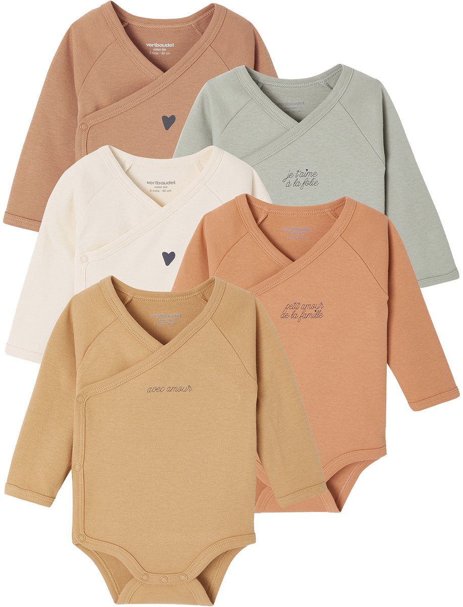 Vertbaudet Set van 5 body's Basics met opening voor pasgeborenen