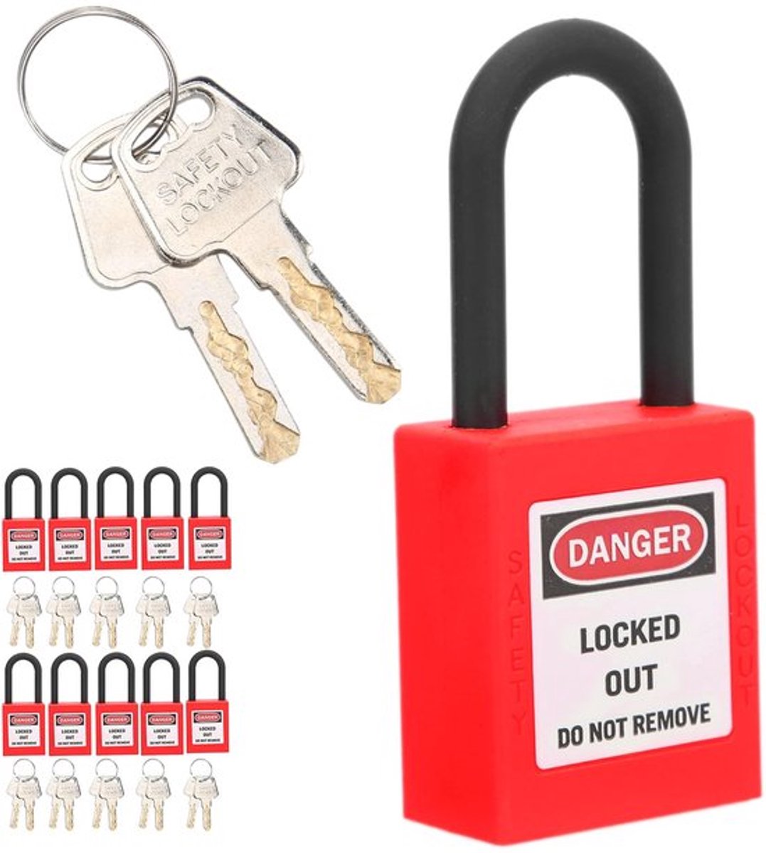 Hangslot - Nylon Industrieel - Stevig en lichtgewicht - Geel - Lockout/tagout - Veiligheidsoplossing voor fabrieken - Rood