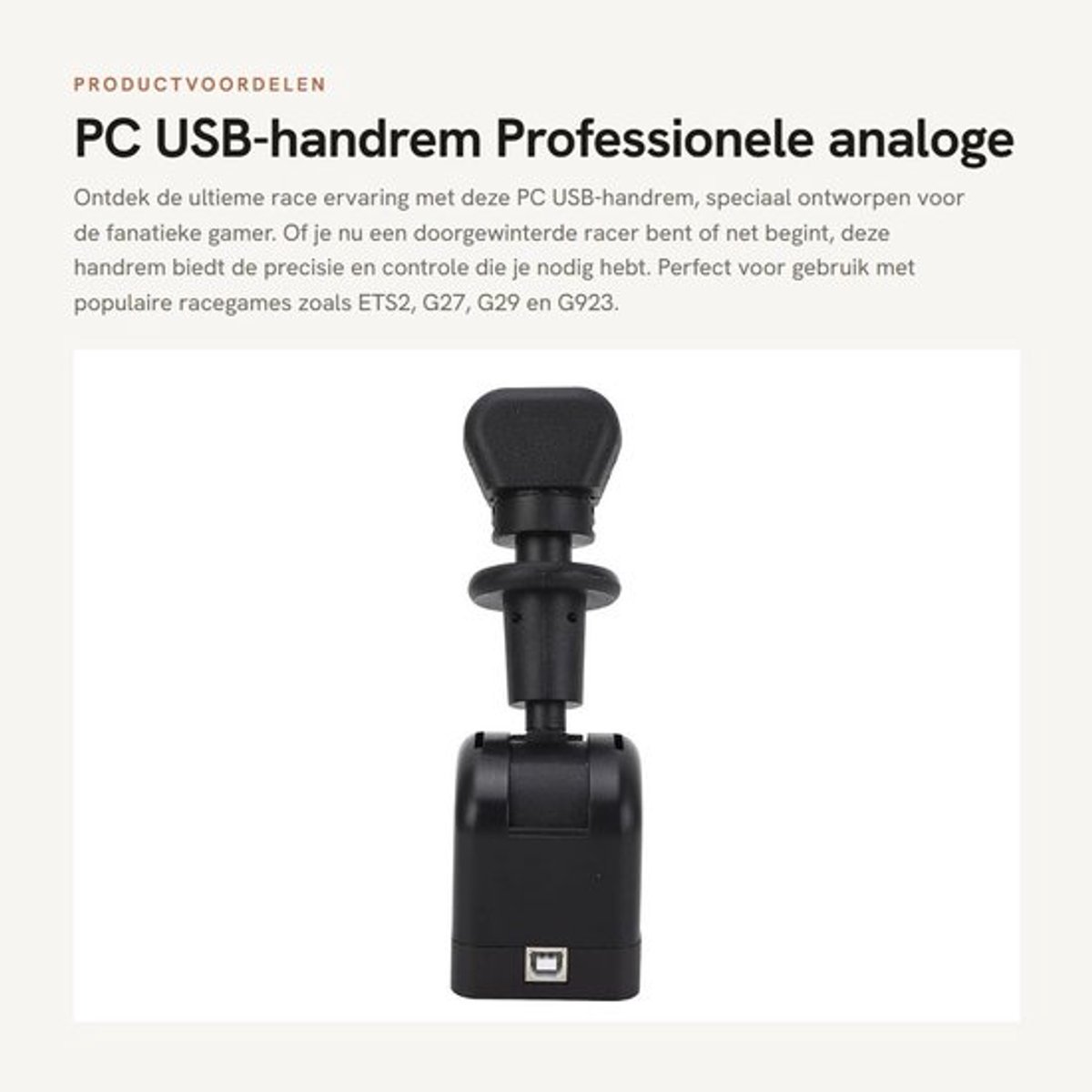 PC USB-handrem - Professionele analoge prestatiehandrem - Geschikt voor racegames - Ideaal voor G27 G29 G923 - Perfect voor ETS2 en vrach...