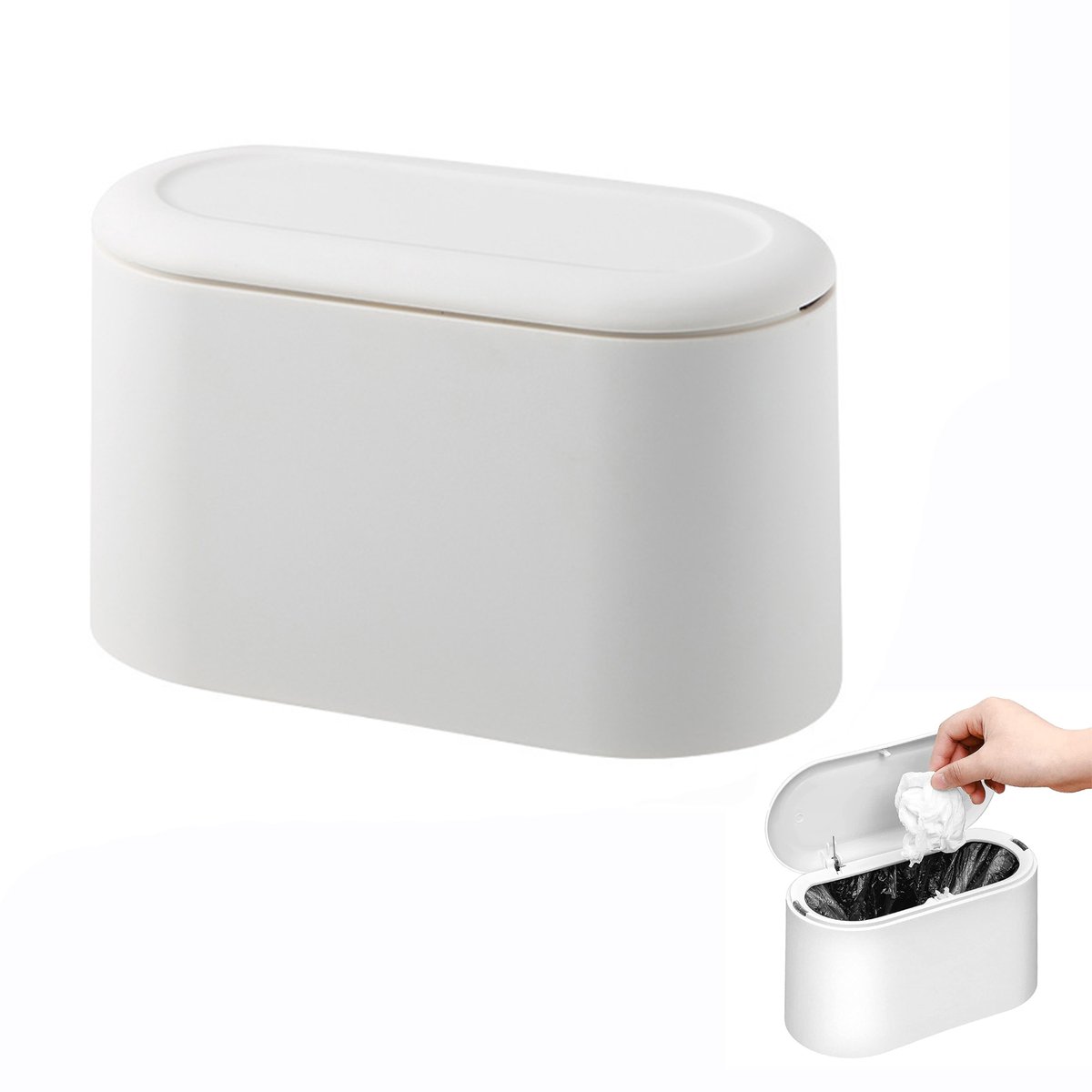 Mini Prullenbak met Deksel- Kleine Bureauprullenbak- Wit 0-5 Gal Mini Prullenbak voor Op het Aanrecht- Kantoor- Keuken- Salontafel- Klein Afvalbakje
