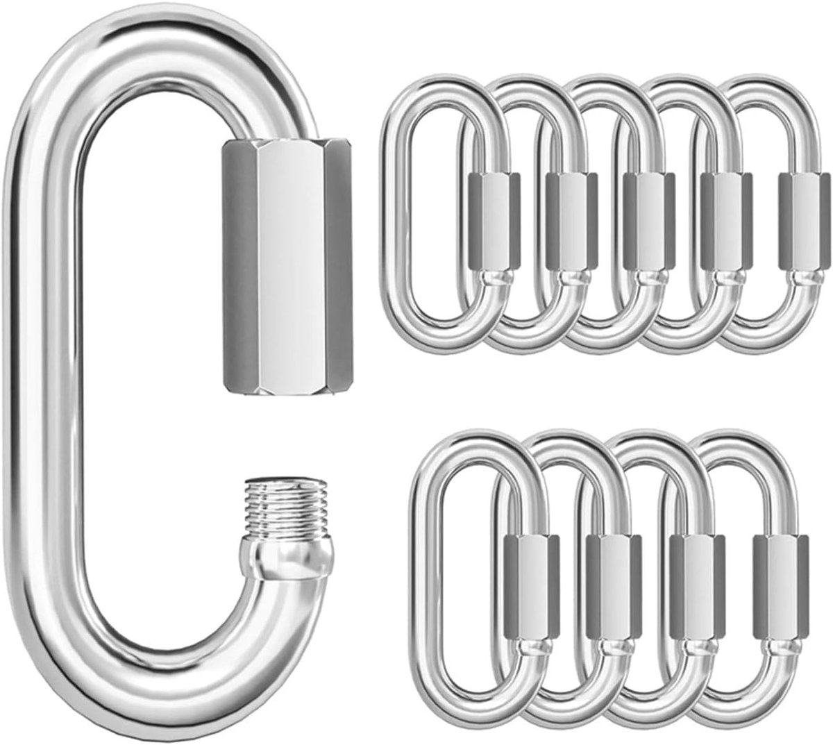 Karabijnhaken 10 stuks - roestvrij staal - snelsluiting - ideaal voor buitenactiviteiten - ShopVlot
