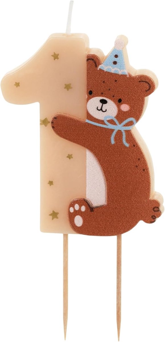 SnelShoppen - Teddybeer Eerste Verjaardag Taart Kaars - 7 cm Hoog, Was, Stabiliteit, Feest, Kinderen, Verjaardag, Decoratie