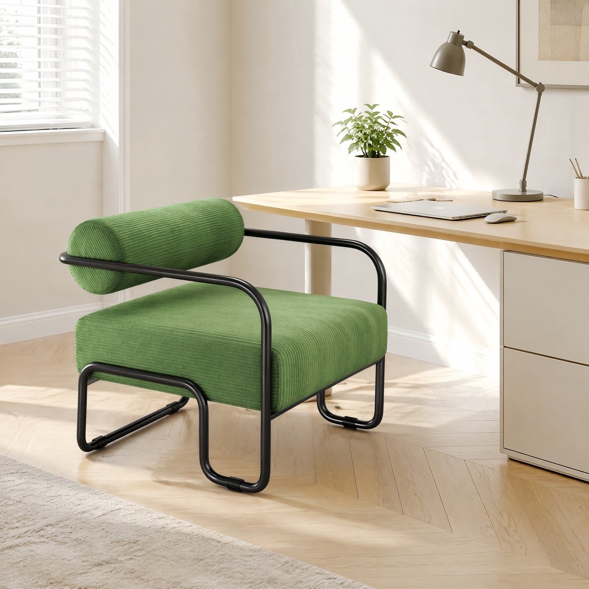 MODENUIT Relaxfauteuil 68,5 x 73 x 70,5 cm - Met Armleuningen - Voor Woonkamer En Bureau - Corduroy Groen