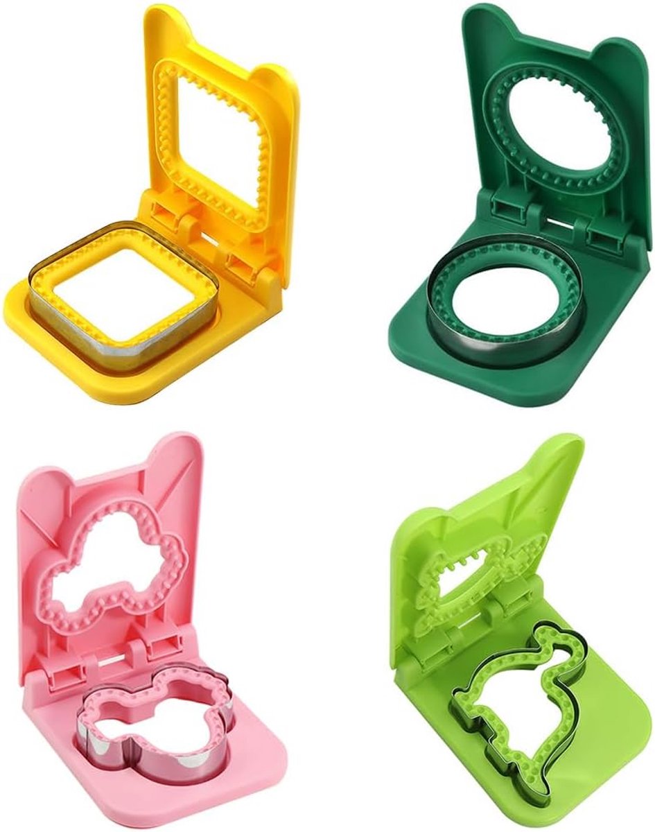 SnelShoppen - 4-Delige Sandwich Brood Bakset - Ronde en Vierkante Mallen met Dinosaurus en Minnie Patroon Uitsteekvormpjes voor Toast, Sandwiches, Taa