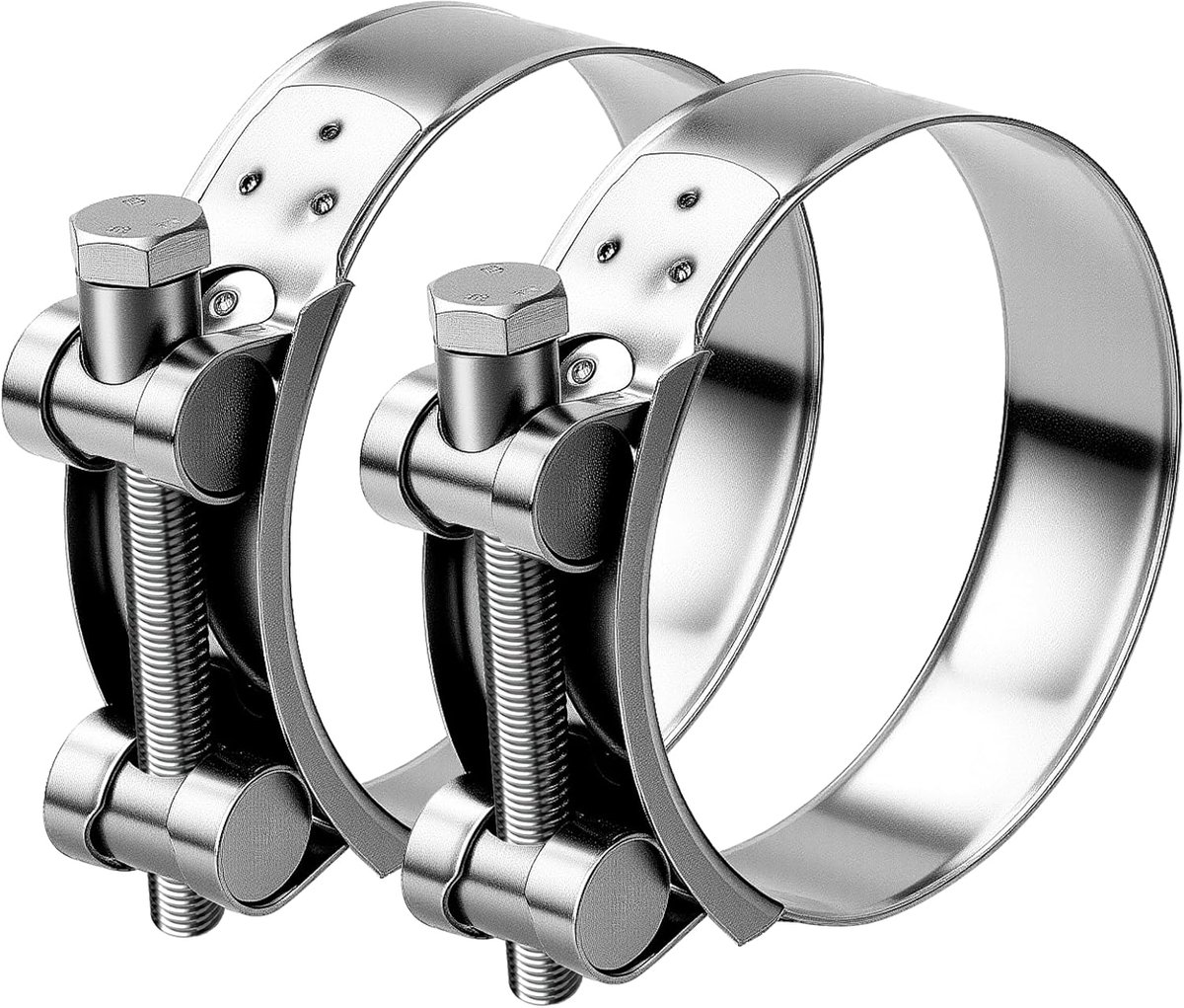 SnelShoppen - T-Bolt Slangklemmen 80-85mm Uitlaatpijp Klem 2 Stuks Zware Kwaliteit 304 RVS Boltklem Bandbreedte 24mm voor Uitlaat Slang Hookah Bevesti