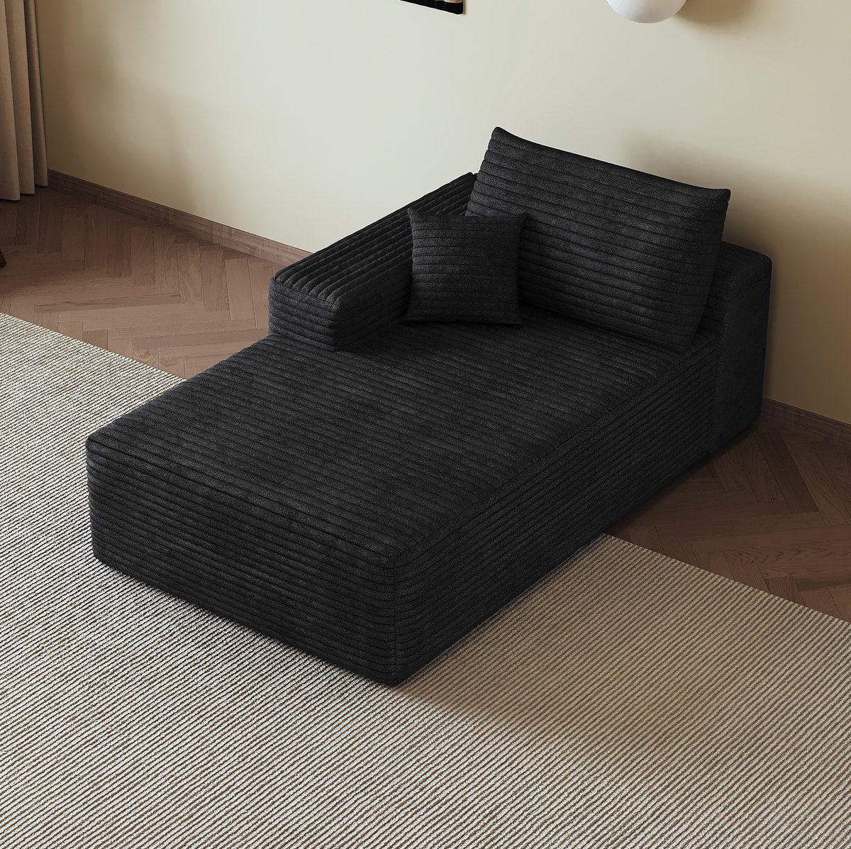 FloraGrace Slaapbank 1-Zits 95 Cm - Zachte Ligfunctie Met Kussen En Hoofdkussen - Voor Woonkamer Appartement En Slaapkamer - Stof - Zwart