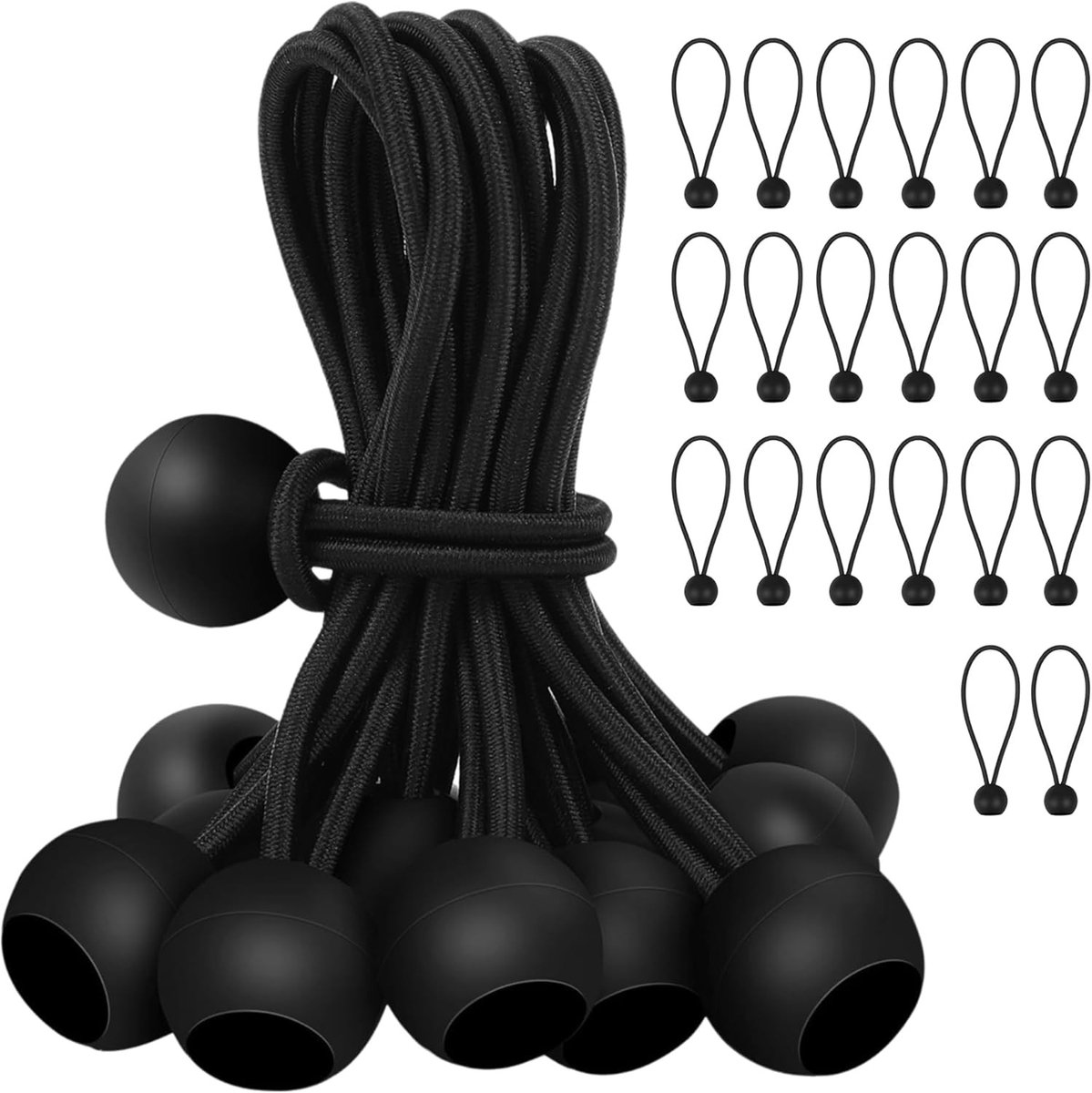 Spanrubber met bal - Zwart - 15 cm - Robuuste en Slijtvaste Zeilspanner - Voor Camping en Buitengebruik