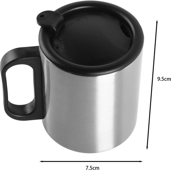 Koffiemokken RVS - Thermo bekers - Dranken warm houden - Dubbelwandige isolatie - 300 ml - Zilver — afbeelding 4