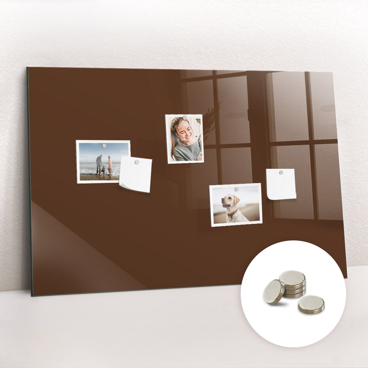 Tulup Glassboard - Bruine kleur Magneetbord - 90 cm x 60 cm - Magnetisch Wandbord - Moderne Wanddecoratie - Foto Magneetbord Bruin - Gratis 5 Sterke Magneten - Memo Magneetbord - Memobord Keuken